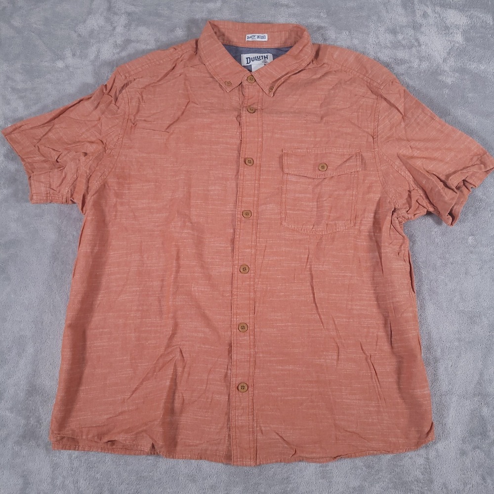 Duluth Untucked Shirt Mens XL Orange Rust Button Down Short Sleeve Relaxed‎
